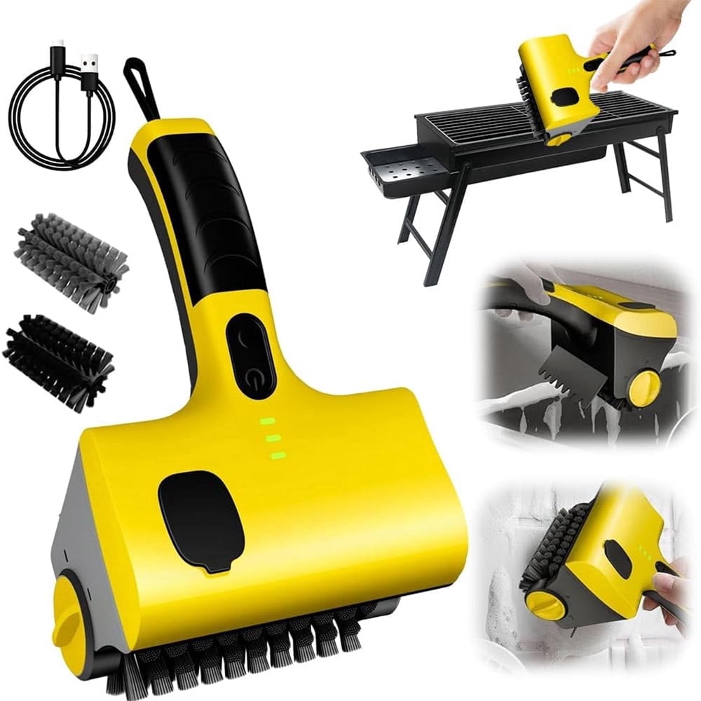 Outdoor Electric BBQ Brush, 360° Rotating Grill Cleaner, 7.4V Dual-Speed Power Control, Rechargeable, Includes 2 Brush Heads