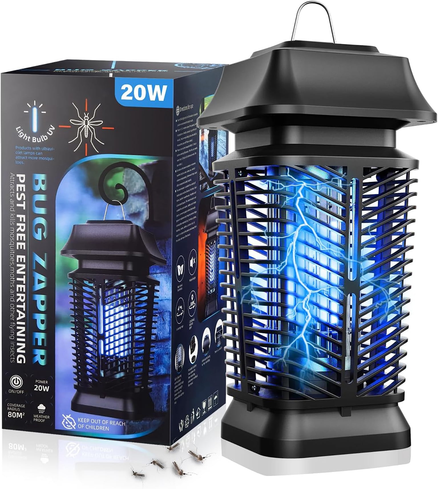 Outdoor Electric Bug Zapper with 20W Bulb, 4200V High Voltage ...