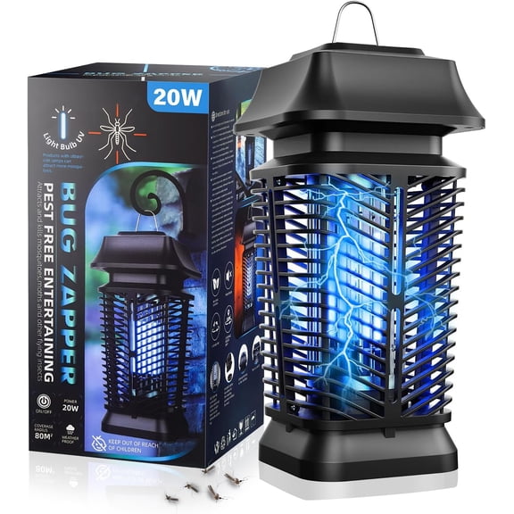 Outdoor Electric Bug Zapper with 20W Bulb, 4200V High Voltage, Waterproof Fly Mosquito Killer for Home, Backyard, Patio, Garden Covers 1500+ Sq Ft, 4.9ft Cord, Easy Clean Tray