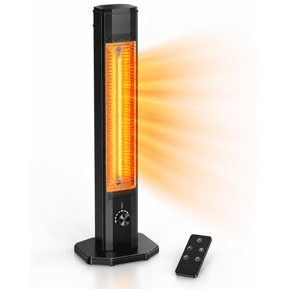 Outdoor Electric Patio Heater, 42-Inch 1500W Infrared Tower Heater with Fan, Oscillation, 3 Heating Modes, 9 Heat Settings, 24H Timer, Remote and IPX5