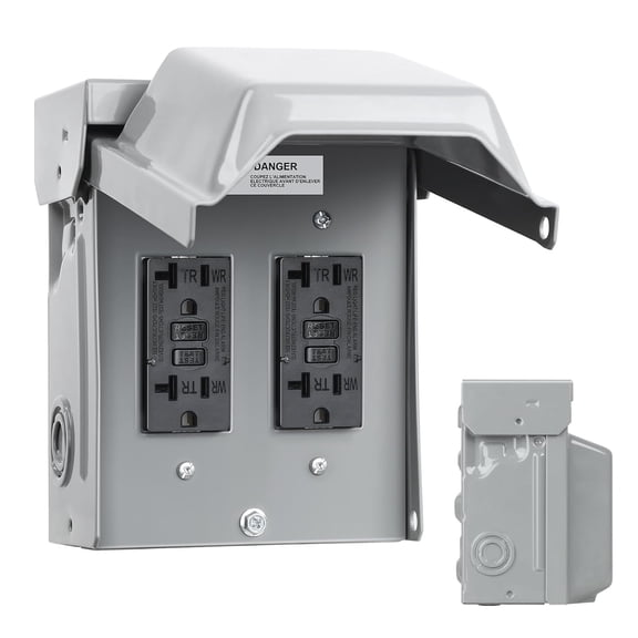 Outdoor Electrical Outlet Box, Dual 20 AMP WRTR GFCI Outlets, Weatherproof Outside Recta Box with All Ml 3R Enclosure, ble Outlet Cover for Outdoor Power, ETL Lted