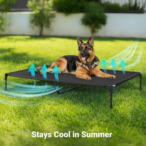 Outdoor Elevated Dog Bed Large Sized Dogs, Cooling Raised Dog Cots Beds Training Platform off Ground Hammock with Breathable Mesh, No-Slip Feet, 49"x33", Beige Coffee