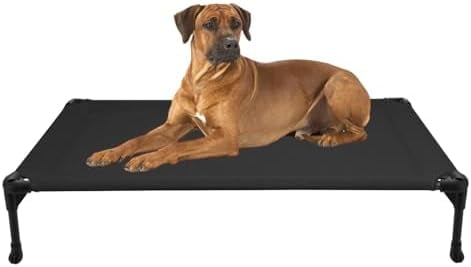 Outdoor Elevated Dog Bed Large Sized Dogs, Large Cooling Raised Dog Cots Beds Training Platform Off Ground Hammock with Breathable Mesh, No-Slip Feet, 42"x30", Black