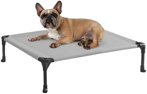Outdoor Elevated Dog Bed for Medium Dogs, Cooling Raised Dog Cots Beds Training Platform Off Ground Hammock with Breathable Mesh, No-Slip Feet, 32"x25", Grey