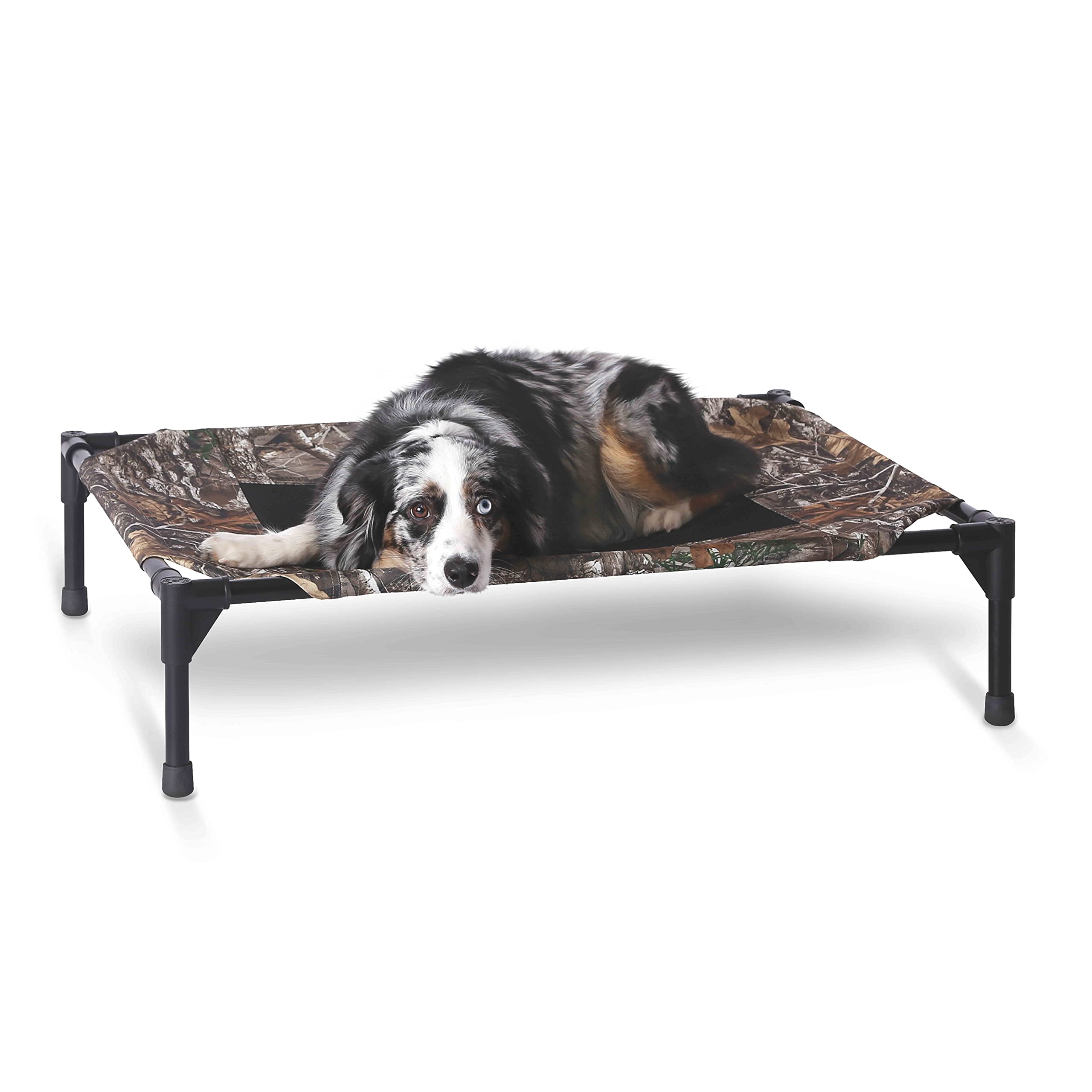 Outdoor Elevated Dog  Breathable Hammock Bed For Medium Dogs Washable Mesh Cover Raised Metal Frame Collapsible Portable - 32 X 25in Camo