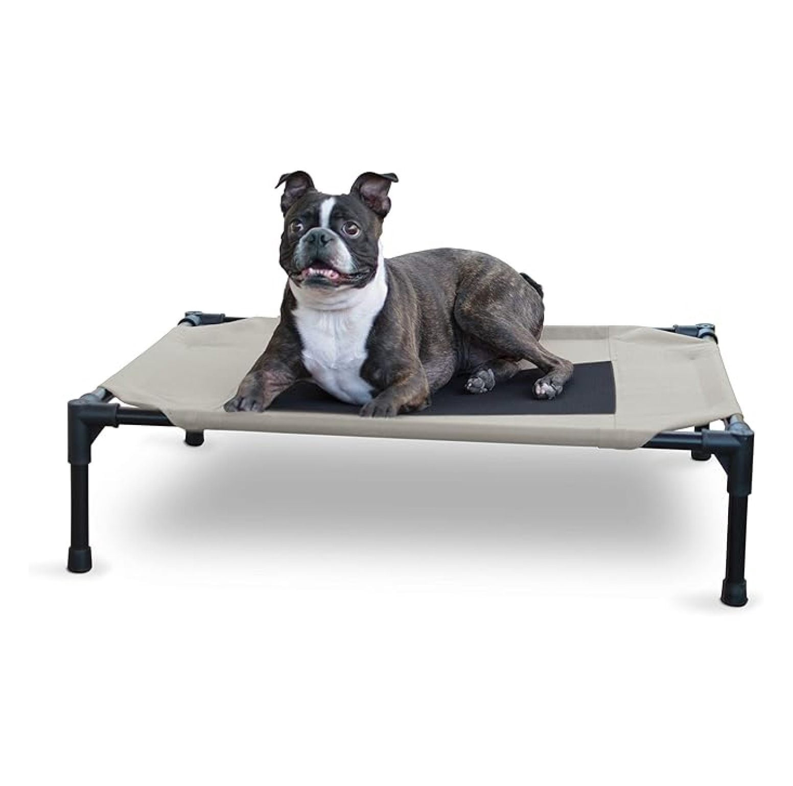 Outdoor Elevated Dog Cot, Breathable Cooling Elevated Cot Hammock Pet Bed for Medium Dogs, Washable Mesh Cover, Raised Metal Frame, Collapsible, Portable - Medium 32 X 25in Taupe