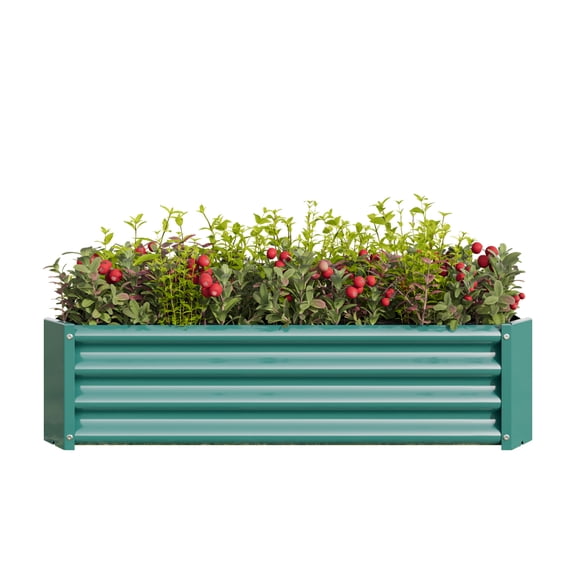 Outdoor Elevated Garden Bed - Green Steel Rectangle Planter for Vegetables/Flowers, Easy-Assembly Metal Frame