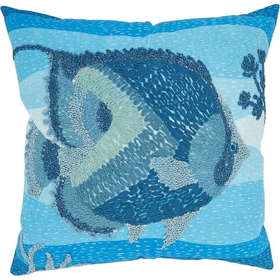 Outdoor Embroidered Fish Poly Filled Pillow