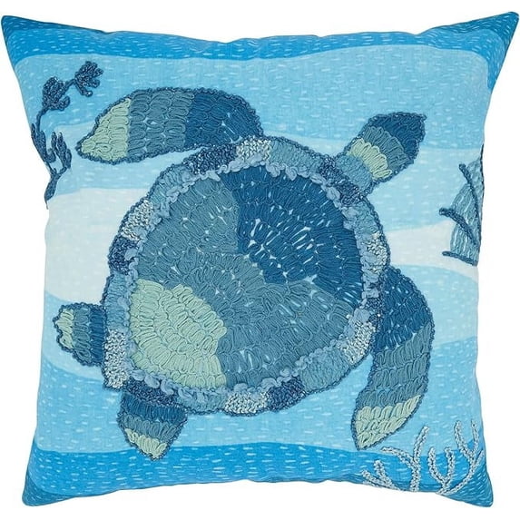 Outdoor Embroidered Turtle Poly Filled Pillow