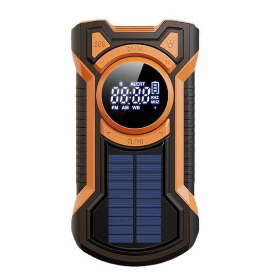 Outdoor Emergency Solar Radio with 5000mAh Power Bank, IP65 Waterproof AM/FM NOAA Weather Alert, Bluetooth 5.3, Hand Crank, Portable Orange