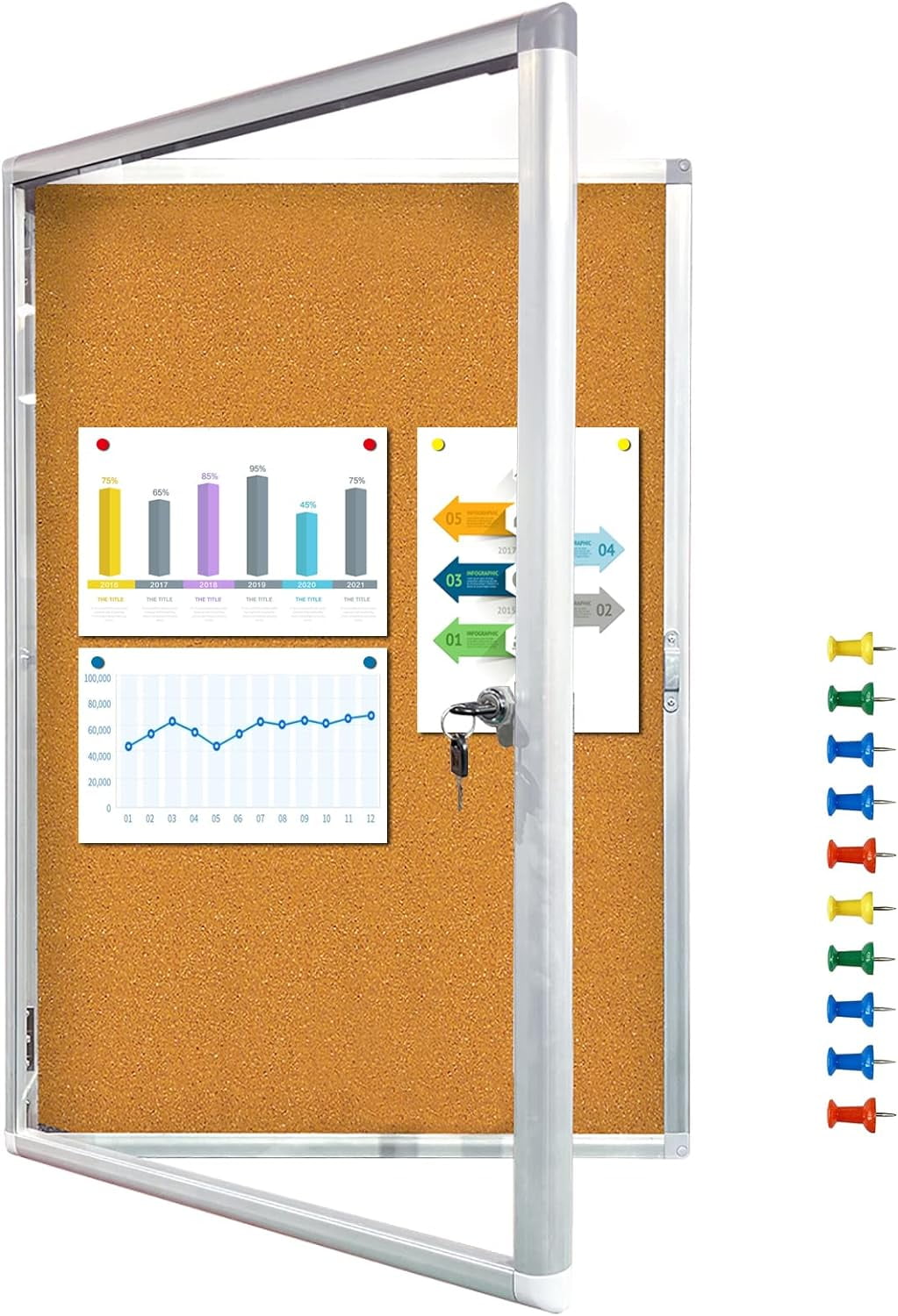 Outdoor Enclosed Bulletin Board Lockable, Weatherproof Cork Noticeboard
