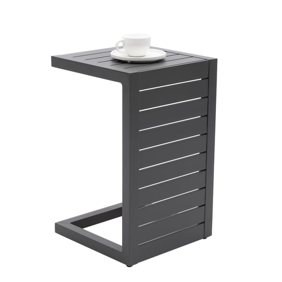 Outdoor End Table Aluminum C-Shaped Side Table Weather Resistant Patio Side Tables,Grey