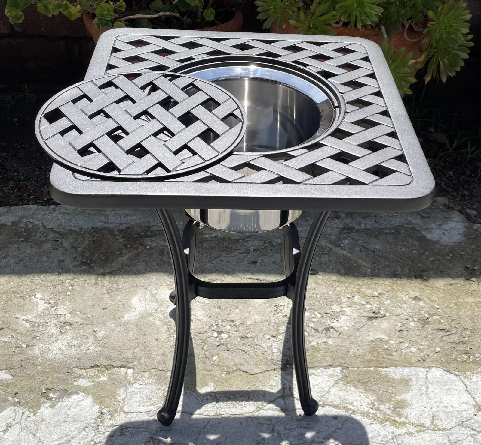 Outdoor End Table Multi Square With Ice Bucket Insert Nassau Heavy ...