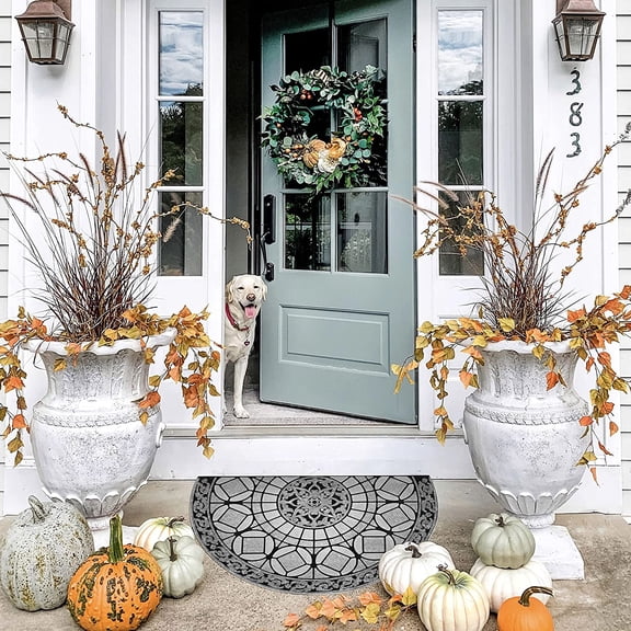 Outdoor Entryway Door Mat 2 x 3 Half Round Rug, Smart Savings Option, Rubber Back Dirt Trapper for Residential Use