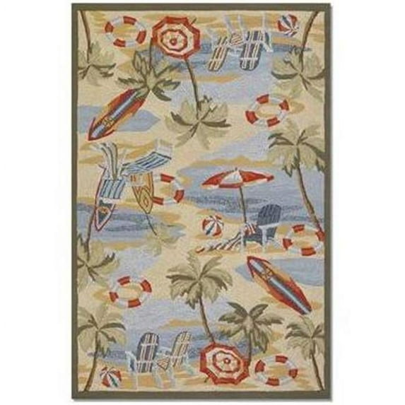 Outdoor Escape 5'6"W x 8'L Hand-Hooked Pacific Heights Area Rug in Ocean