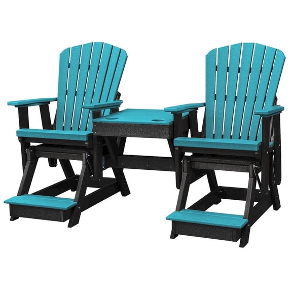 Outdoor Escape Double Balcony Height Glider, Elevated 2-Seater, Center Table, HDPE, Blue