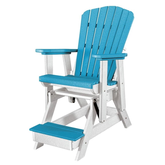 Outdoor Escape Fan Back Balcony Glider, Single Chair, Elevated Seating, All-Weather HDPE, Blue