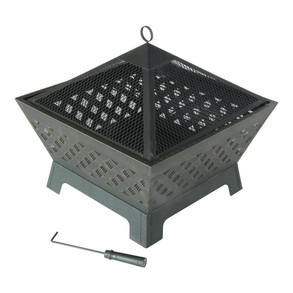 Outdoor Escape Fire Pit and Grill, Steel, Deep Bowl, Antique Bronze
