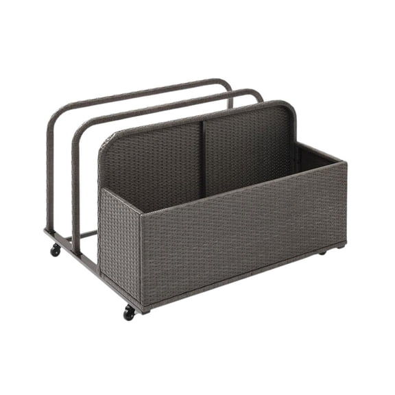 Outdoor Escape Gray Wicker Pool Cart with Caster Wheels for Pool Float and Toy Storage