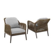 Outdoor Escape Light Brown Wicker Outdoor Patio Chairs Set of 2 with Cushions for Porch