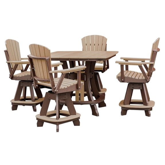 Outdoor Escape Square Counter Height Dining Set, 5-Piece, Brown HDPE, Patio Table, Foot Rest