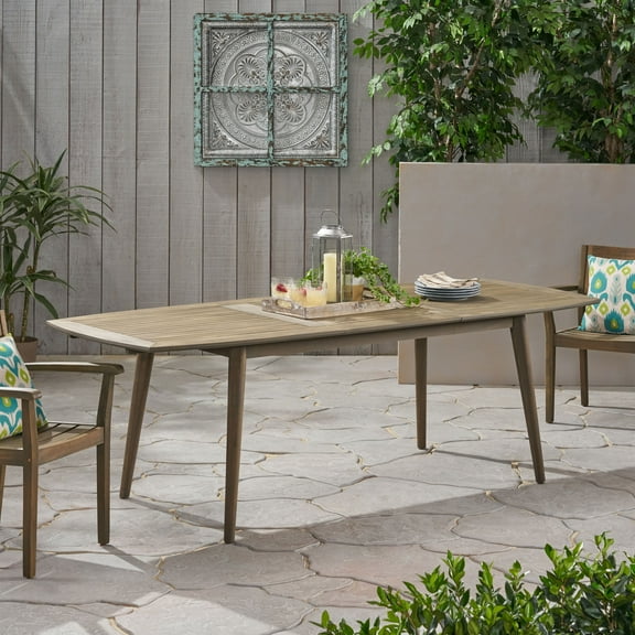 Outdoor Expandable Dining Table, Solid Acacia Wood Structure for Patio Garden, Gray