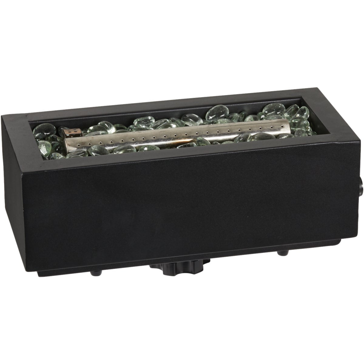 Black Rectangular Tabletop Gas Fire Pit with Clear Fire Glass