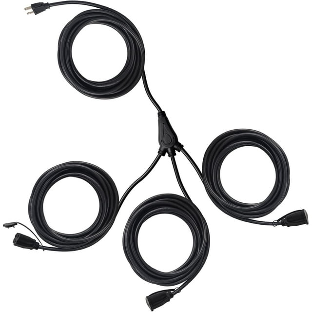 Outdoor Extension Cord 1 to 3 Splitter, Max 28ft End to End (40FT Total