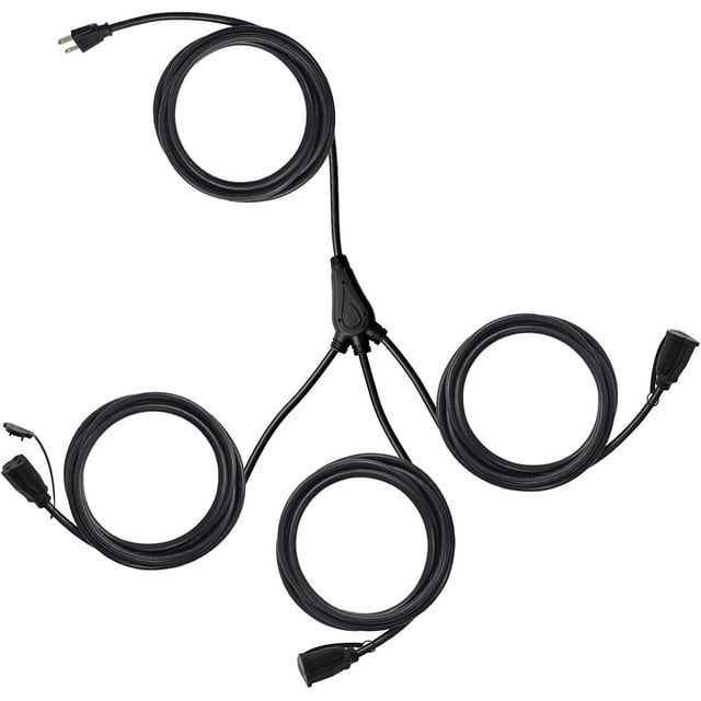 Outdoor Extension Cord 1 to 3 Splitter, Max 6ft End to End (12FT Total