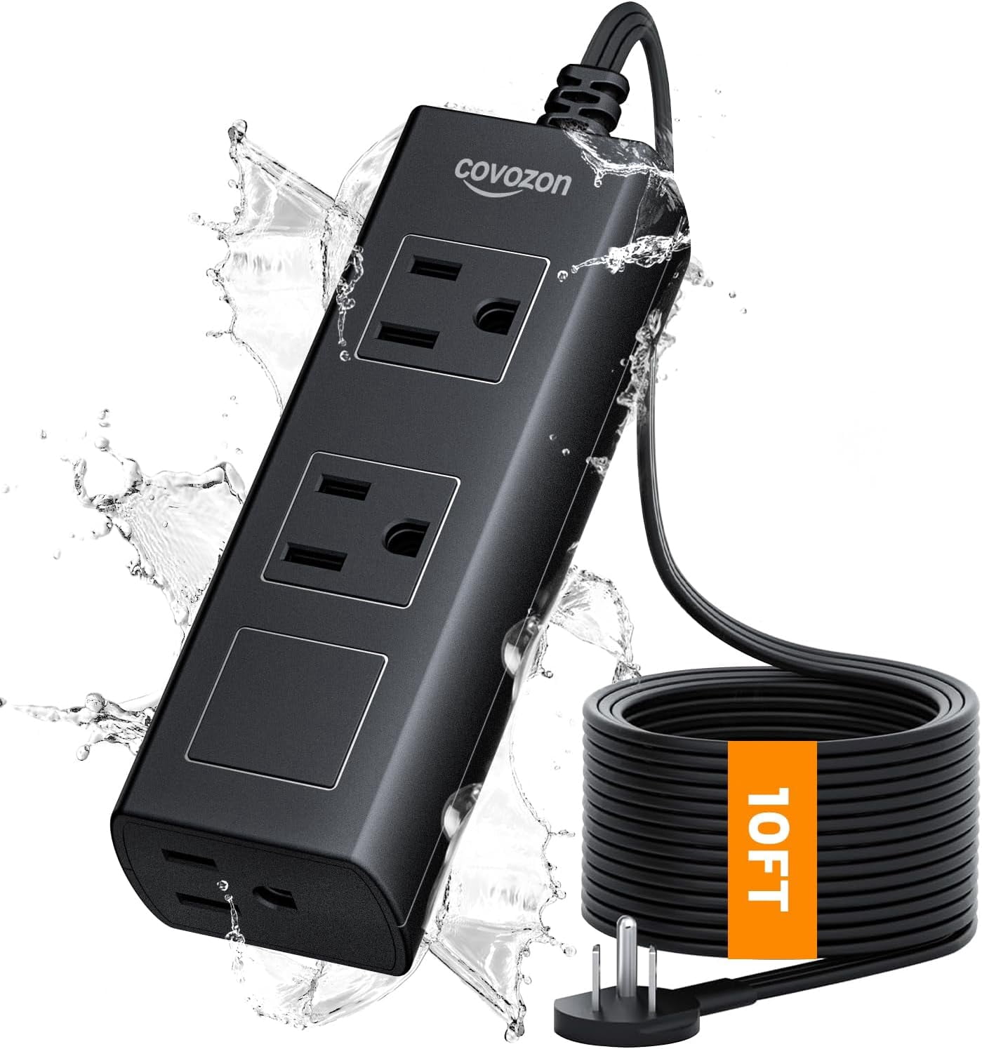 Outdoor Extension Cord, 10 ft Outdoor Power Strip Weatherproof, Waterproof Surge Protector, 1625W Overload Protection for Kitchen Patio Christmas Lights, FCC ETL Listed.