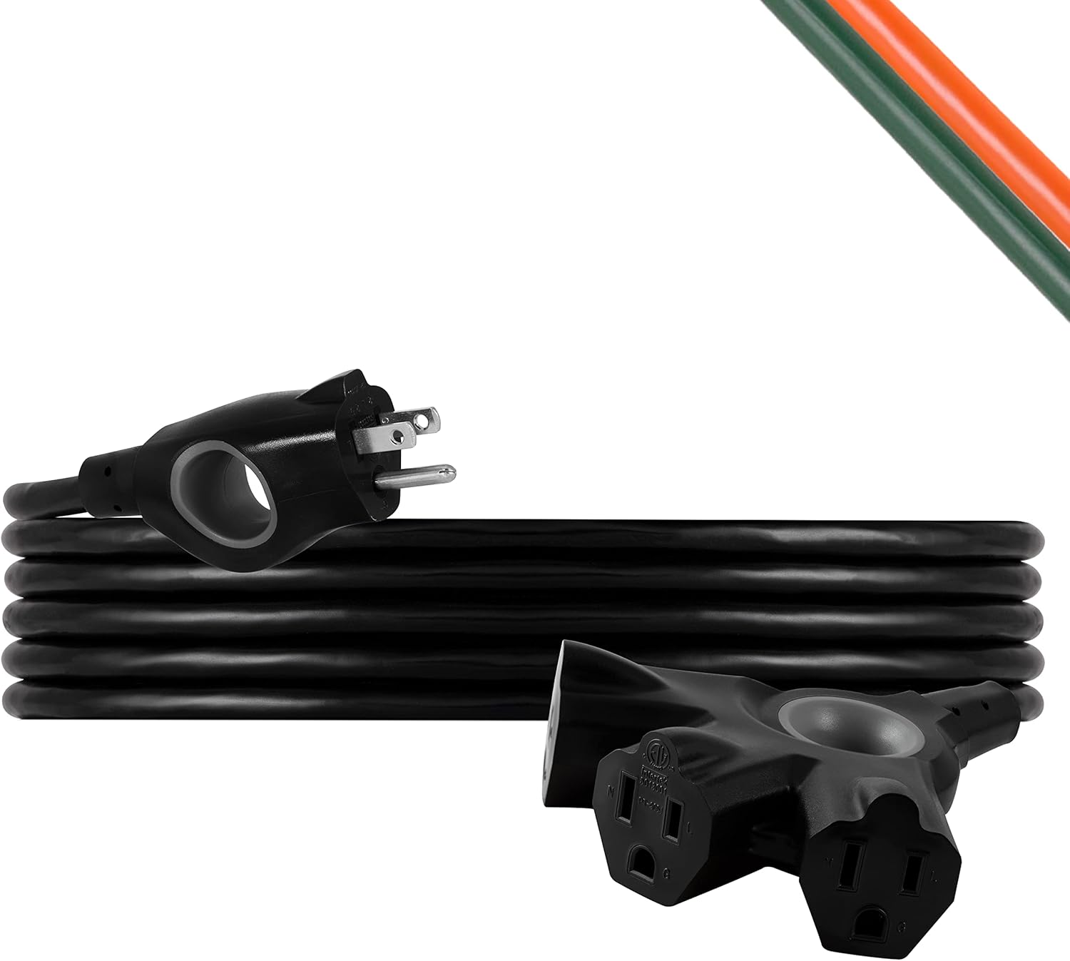 Outdoor Extension Cord, 15 Ft, 3Outlet Extension Cord Outdoor, Heavy