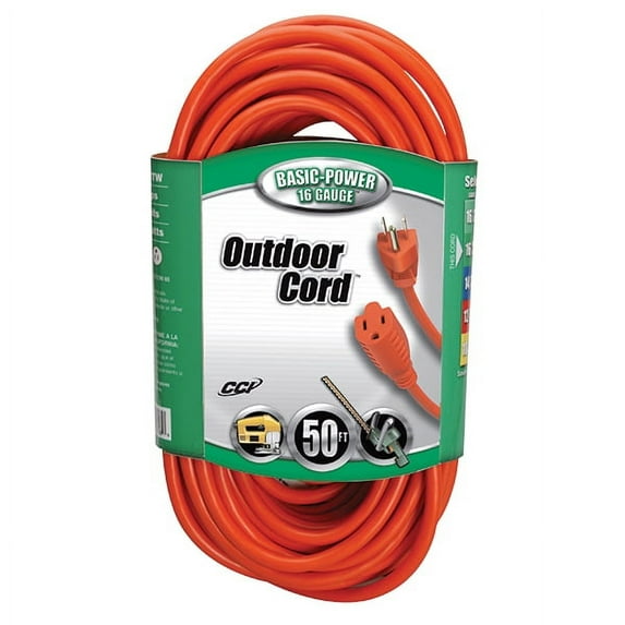 Outdoor Extension Cord, 16/3 ga, 13 A, 50', Orange (17 Units)