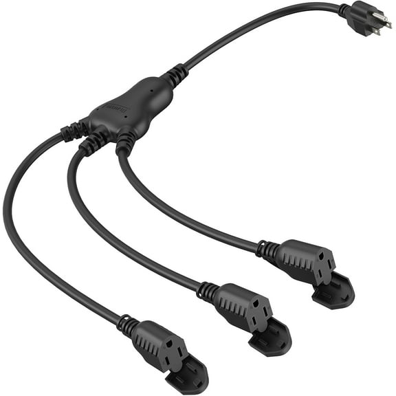 Outdoor Extension Cord with Multiple Outlets, 1 to 3 Splitter Max 1.5FT End to Male Plug (Total 2.8FT) 16/3 SJTW Waterproof Power Cord for Indoor Outdoor Halloween Christmas, ETL Listed, Black