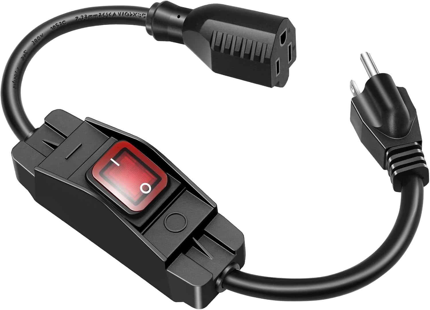 Outdoor Extension Cord with On/Off Waterproof Switch, 15A 125V Grounded ...