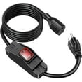 thumbnail image 1 of Outdoor Extension Cord with On/Off Waterproof Switch, 15A 125V Grounded 3-Prong Plug, Heavy Duty 1875W Short Outdoor Extension Cord for Lights,Black 14/3 SJTW Switch Cord,Outdoor Light Control(10FT, 1 of 6