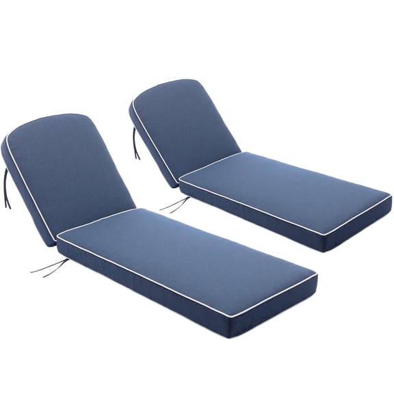 Blue 2-Pack Outdoor Chaise Lounge Cushions, 5'' Thick Olefin Patio Cushions with Removable Covers, Fade Resistant & Water Resistant Chaise Cushions for Poolside Patio Furniture, Fits 72-74''Lounges