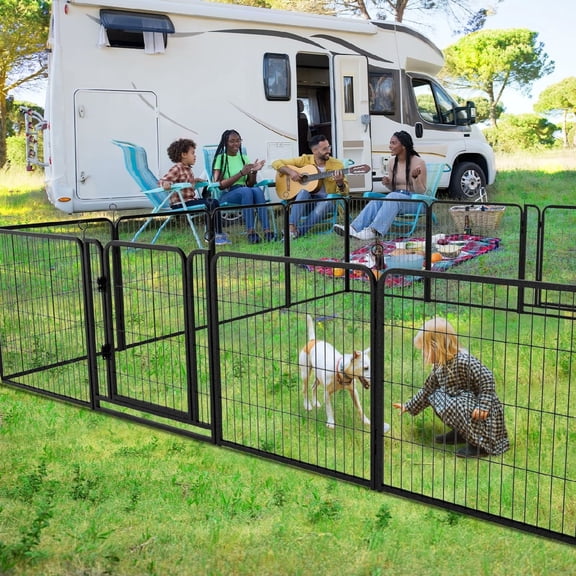 Outdoor Extra Wide 12 Piece Panels Heavy Duty Anti-Rust Coating-Strengthened Dog Fence 40" Height with Doors Portable for RV Camping Yard, Total 32FT