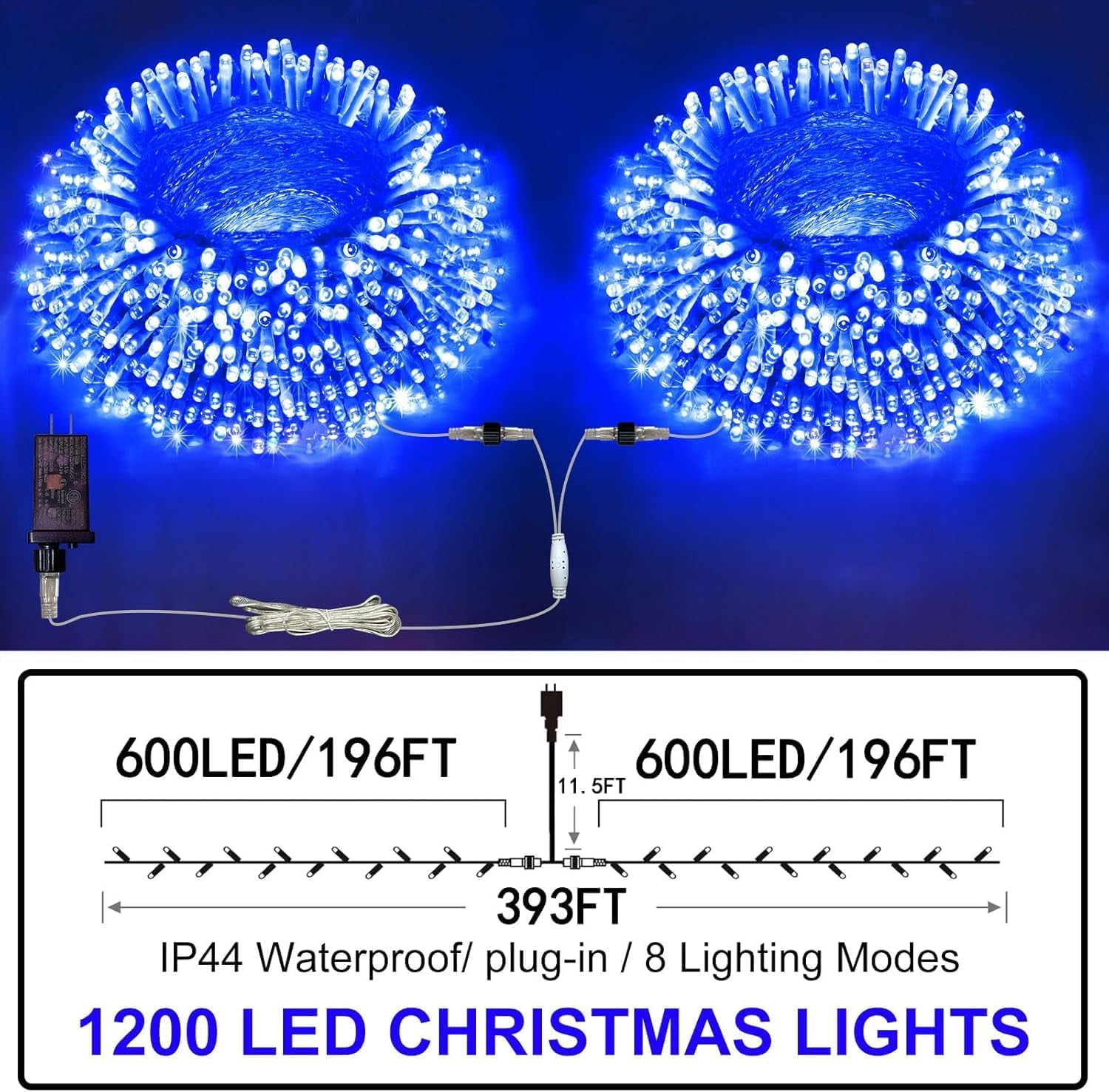 Outdoor Fairy Lights Waterproof, Plug in String Lights with 8 Modes ...