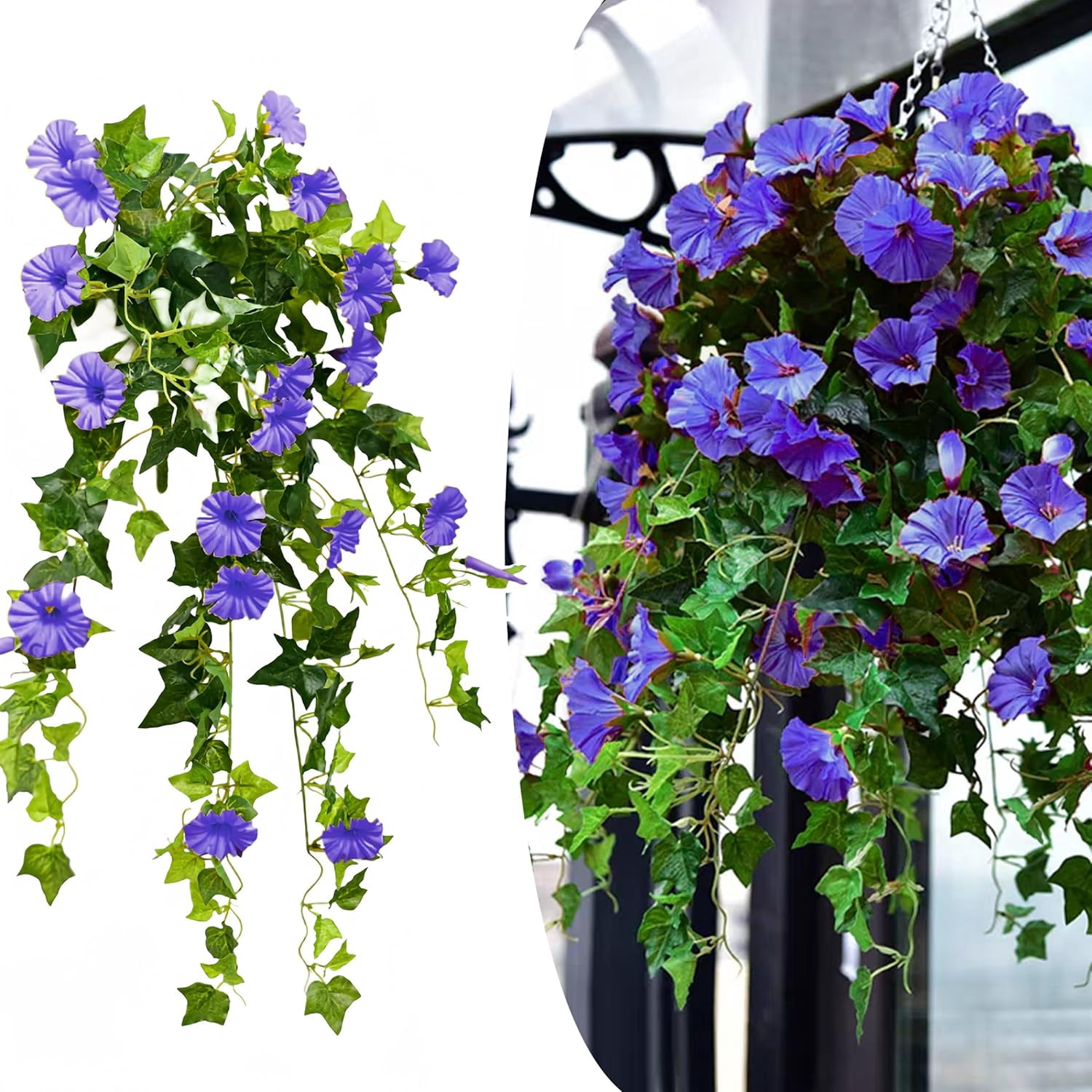 Outdoor Fake Artificial Flowers Petunias:Fake Petunias,Artificial Petunias for Outdoors, Realistic and Natural,Colorfast,for Doorways Patios Hanging Planters and Window,Silk Petunias (1pcs,Blue)