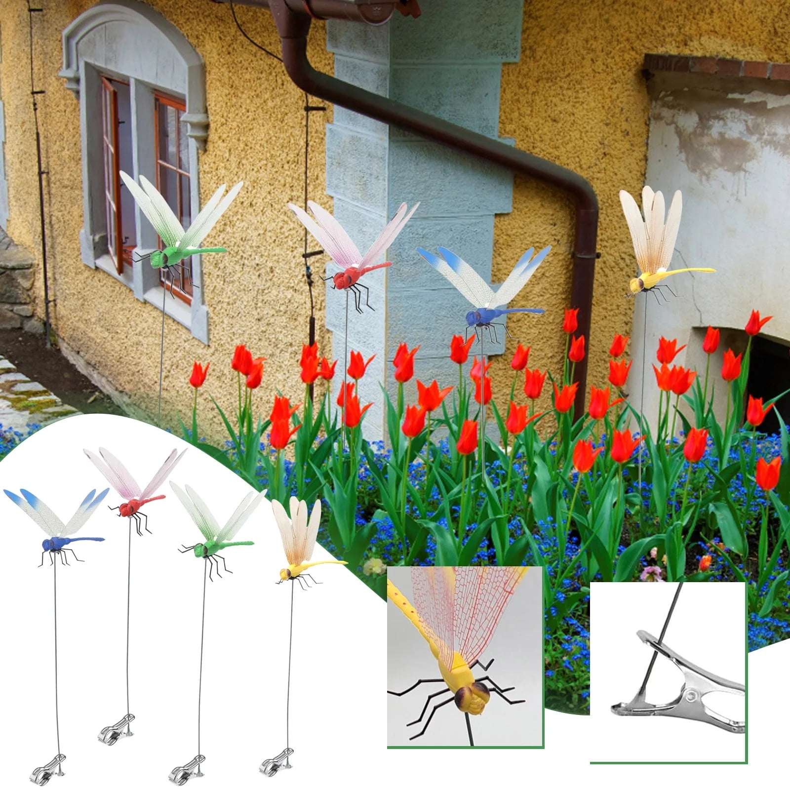 Dragonfly Fly Rods Outdoor Fake Dragonfly Rod Clip 3D Dragon Fly Garden Stakes & Hat ...