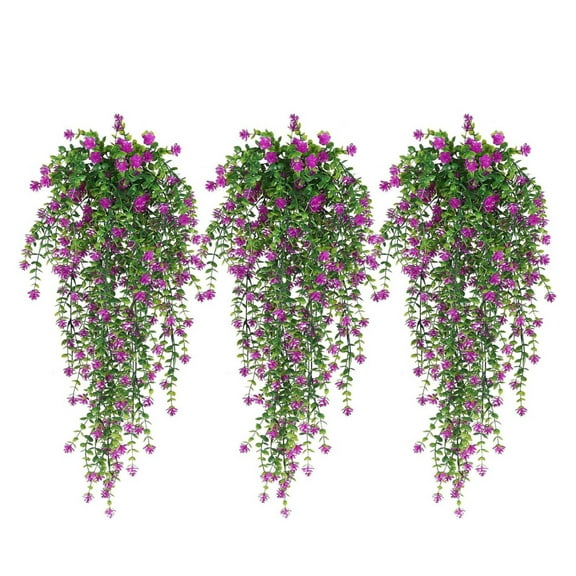 Outdoor Fake Hanging Plants, 3PC Hanging Plant Vine,Faux Eucalyptus Leafs Greenery Faux Greenery for Jungle Theme Party Wedding Decoration Purple