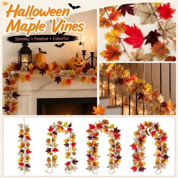 Outdoor Fall Decor, Fall Decorations for Home Porch, Halloween Outdoor Hanging Decorations, Autumn Decorations for Home, 79 Inch Multi-Color Artificial Maple Leaf Garland, 200Cm