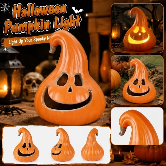 Outdoor Fall Pumpkin Decor, Spooky Hollowed Light Up Pumpkin Lantern for Halloween Display, Suited for Front Porch Fall Decorations, Indoor Halloween Table Decorations, Halloween