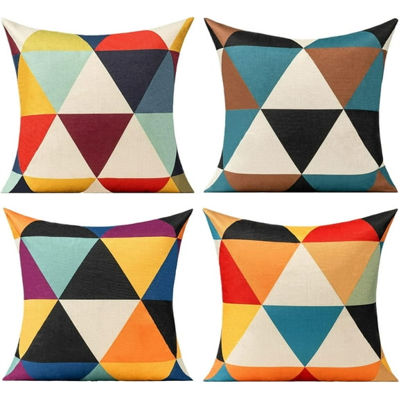 Outdoor Fall Throw Pillow Covers 18x18 Set of 4 Colorful Fun Mid Century Modern Halloween Home Décor Boho Cushion Cases for Patio Furniture Couch Living Room,Geometric Yellow Orange