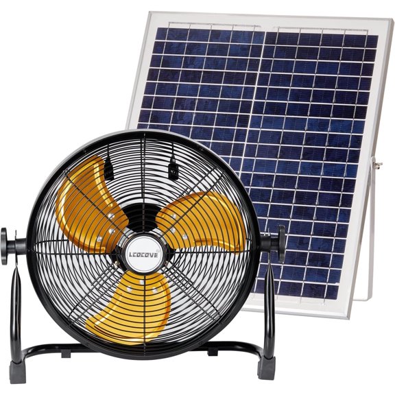 Outdoor Fan Can Running 5-24 Hours, Solar Powered Fan For Shed, Home, Ouside, Camping, with USB Output For Emergency Situation Without Electric