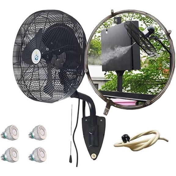 Outdoor Fan - Wall Mount Fan - Misting Fan | Patio Misting, Restaurant Patio misting, Warehouse Cooling | Oscillating Fan - Stainless Steel Misting Fan Ring & Nozzles Included
