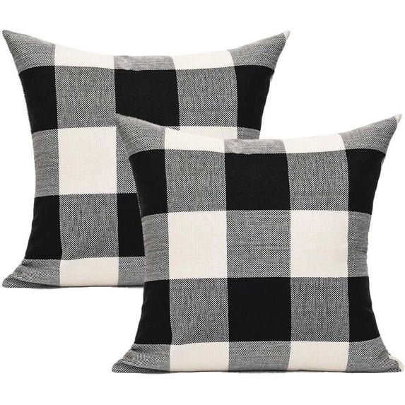 Outdoor Farmhouse Buffalo Plaids Throw Pillow Covers 18x18 Set of 2 Black White Decorative Classroom Front Porch Classic Decor Retro Boho Cushion Cases Fall Home Rustic Check for Couch Patio