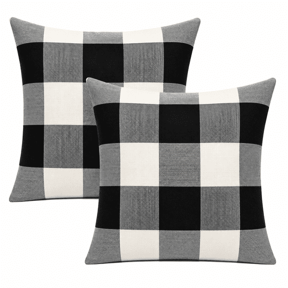 Outdoor Farmhouse Buffalo Plaids Throw Pillow Covers 20x20 Set of 2 Black White Decorative Classroom Front Porch Classic Decor Retro Boho Cushion Cases Fall Home Rustic Check for Couch Patio