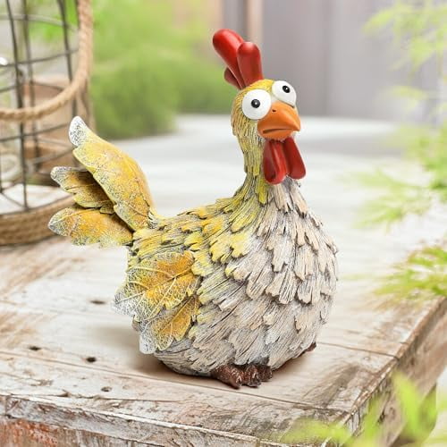 Outdoor Farmhouse Funny Chicken Statues Garden Cute Chicken Decorations Resin Animal Figurines Hen Yard Art Sculpture for Farm, Garden, Patio, Lawn, Outside Home Hen Decor$$Garden & Patio