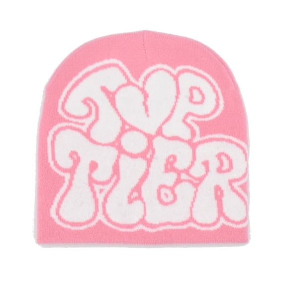 Outdoor Fashion Letter Printing Cold Cap Ins Warm Beanie Bonnet Knitting Cap Hat Hip Hop Cap Casual Skullies PINK&WHITE